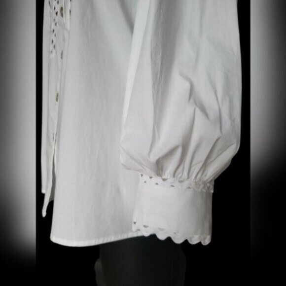 White Lace Cut Out Mandarin Collar Puff Sleeve Cotton Blouse Esqualo Sz 4 - Picture 7 of 15